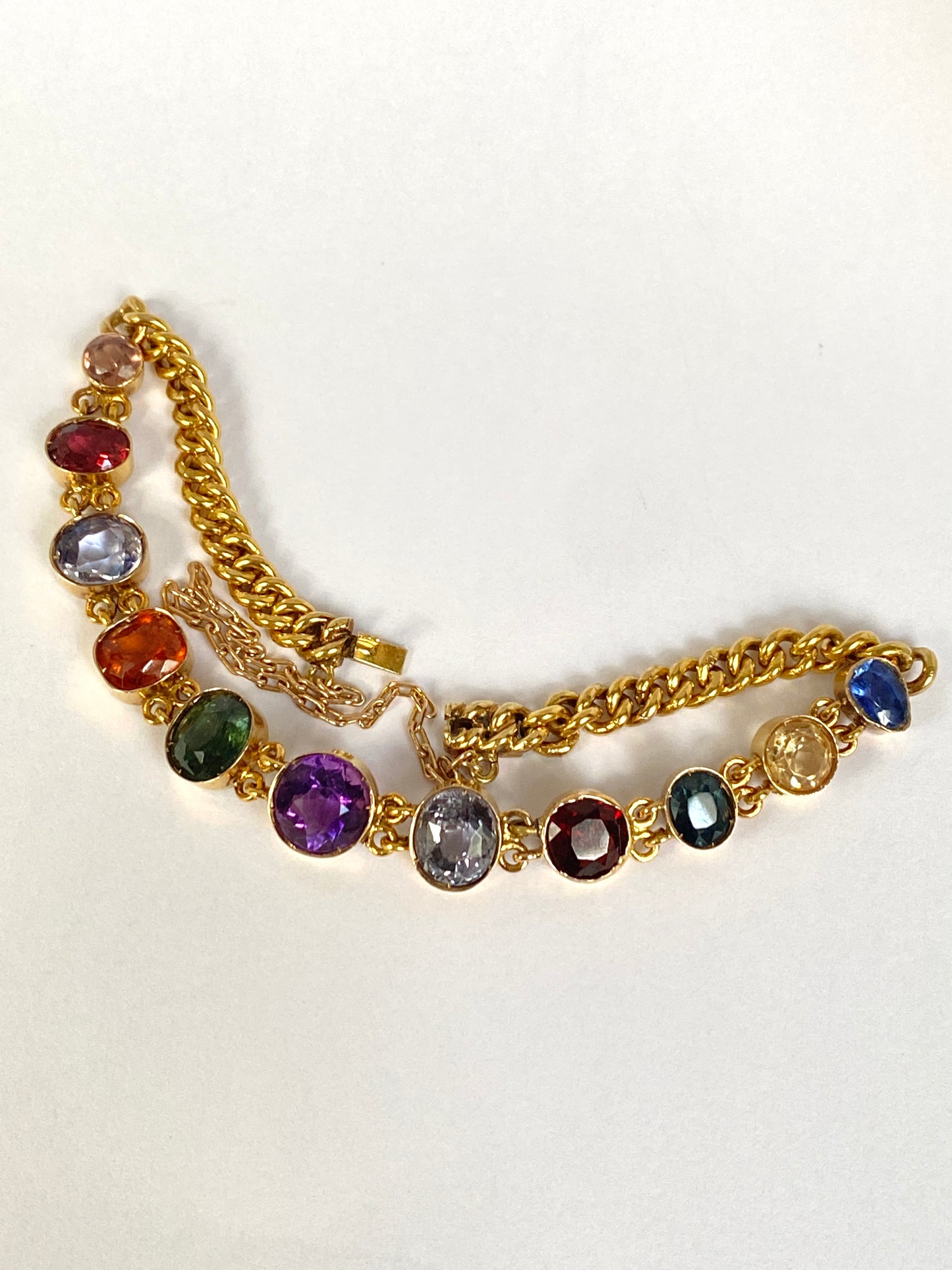 Antique, 15ct Gold Multi Gem Sapphire Harlequin Bracelet, 7 inches