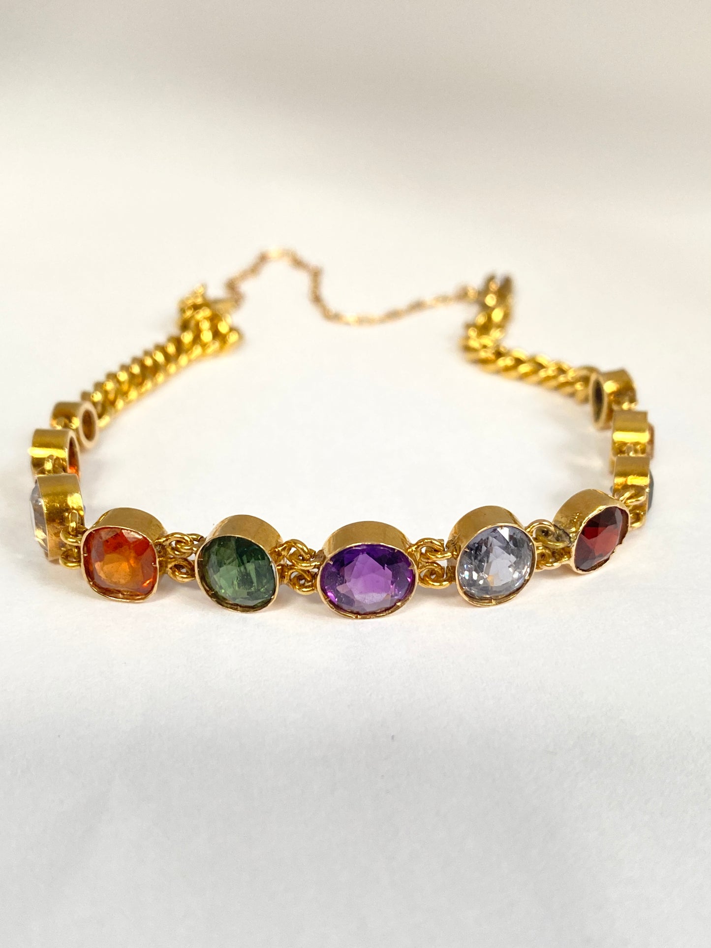 Antique, 15ct Gold Multi Gem Sapphire Harlequin Bracelet, 7 inches