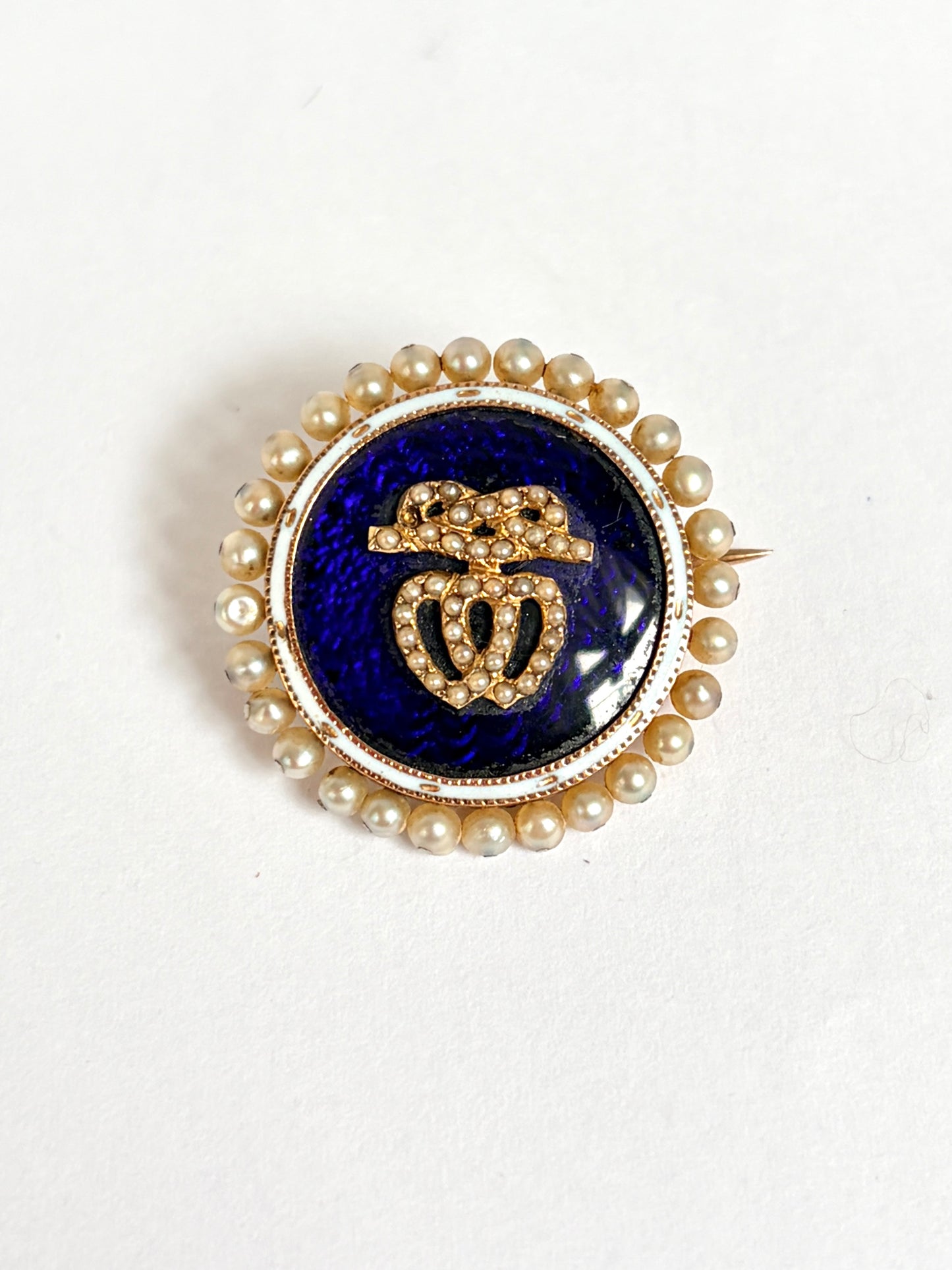 Antique Georgian, 15ct Gold and Bristol Blue Glass Double Heart Brooch / Pin