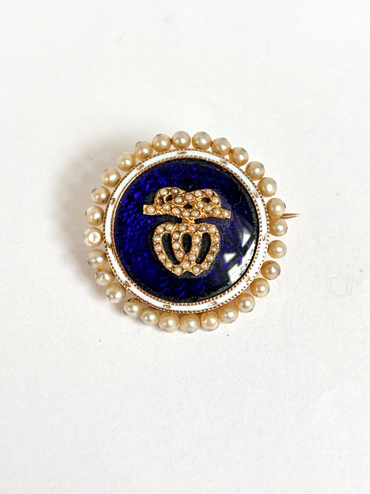 Antique Georgian, 15ct Gold and Bristol Blue Glass Double Heart Brooch / Pin