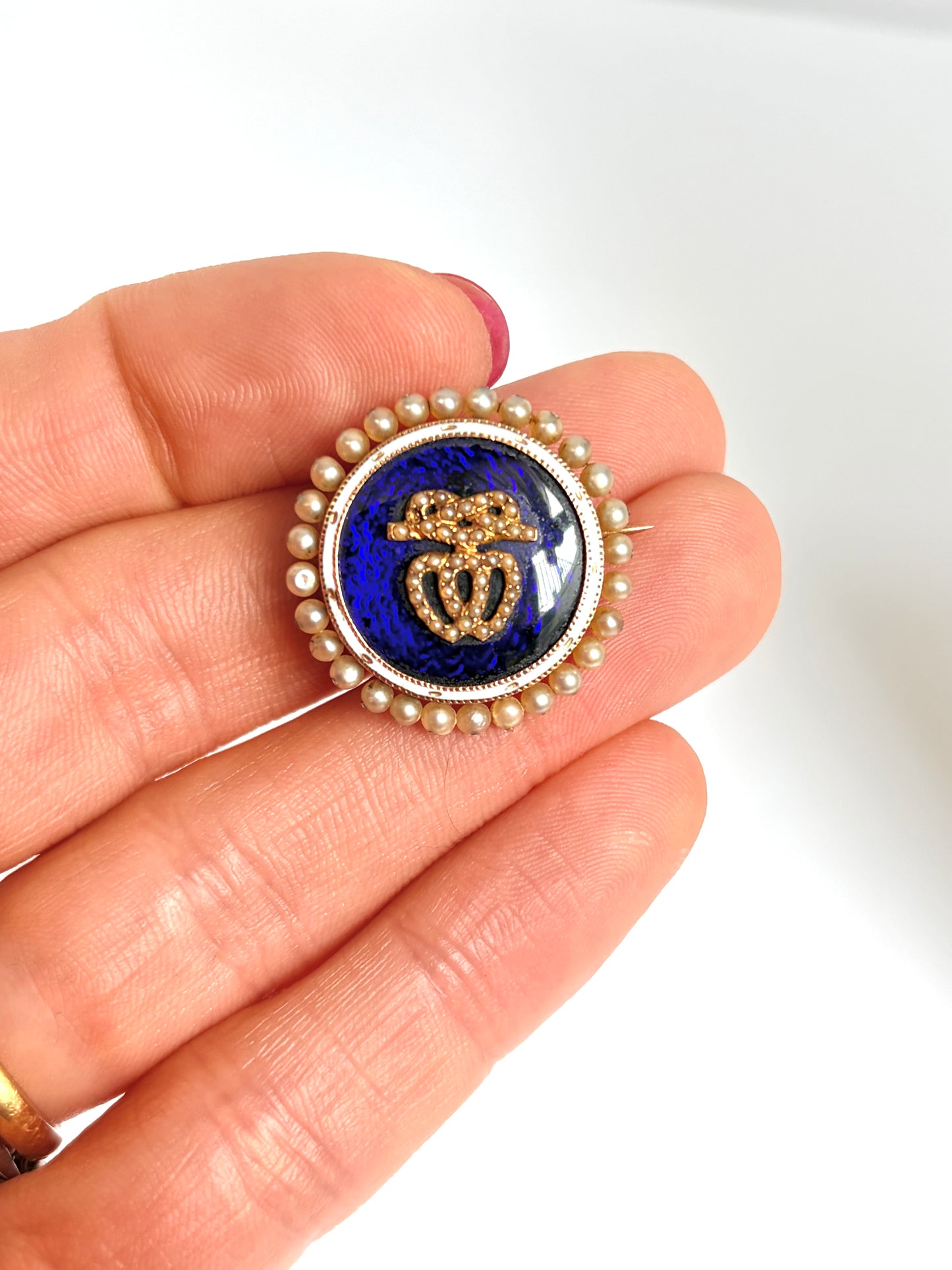 Antique Georgian, 15ct Gold and Bristol Blue Glass Double Heart Brooch / Pin
