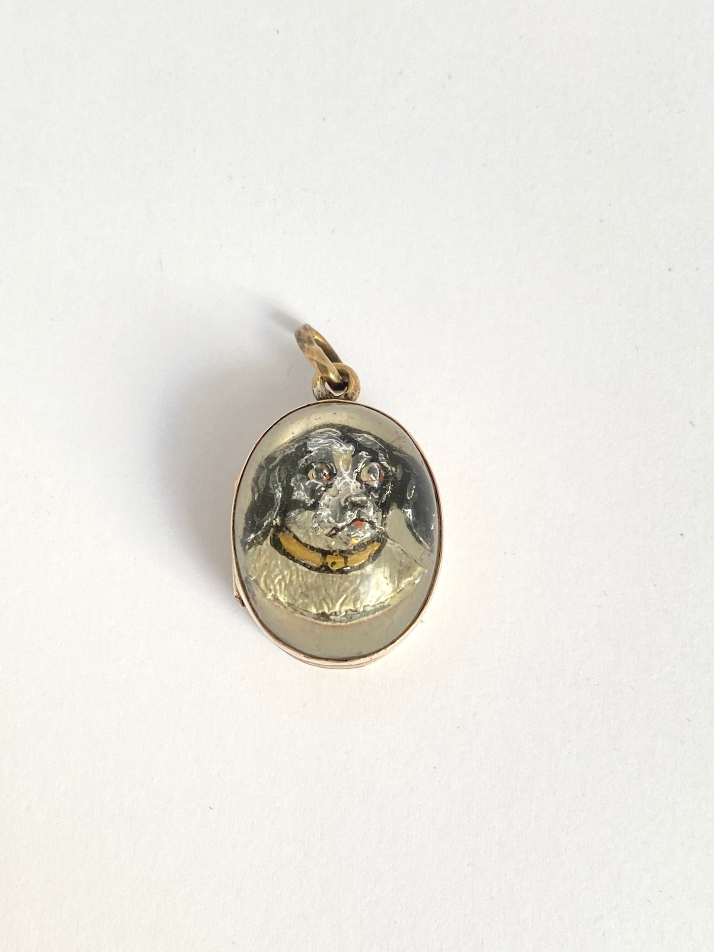 Rare, 9ct Gold Essex Crystal Pendant/Locket featuring a King Charles Spaniel Dog