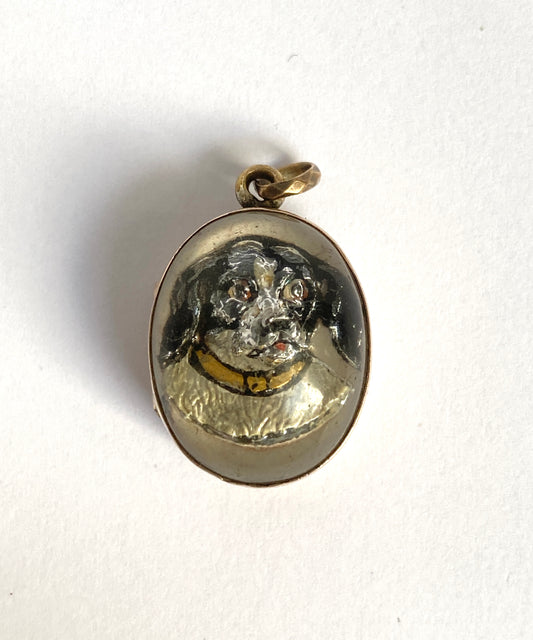 Rare, 9ct Gold Essex Crystal Pendant/Locket featuring a King Charles Spaniel Dog