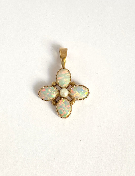 Vintage 9ct Gold, Opal Flower Pendant