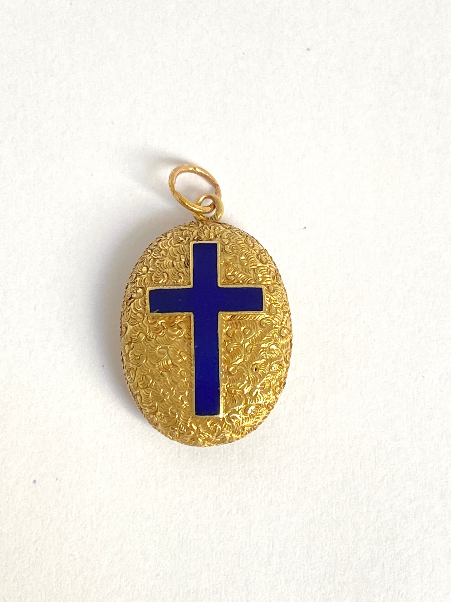 Victorian, 15ct Gold Locket backed Pendant with Blue Enamel Cross Decoration