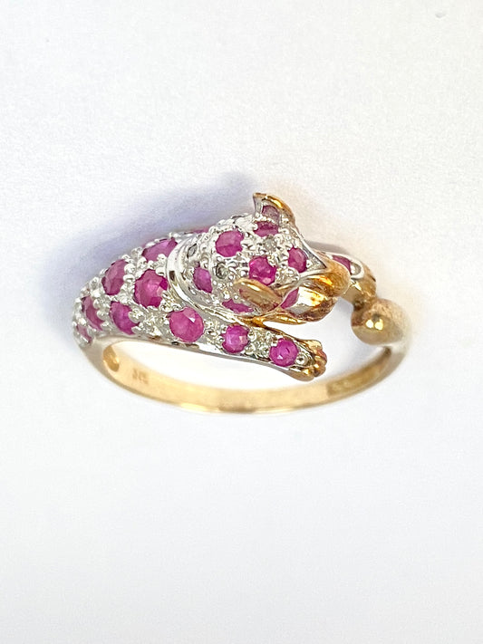 9ct Gold Diamond /Ruby Panther Ring