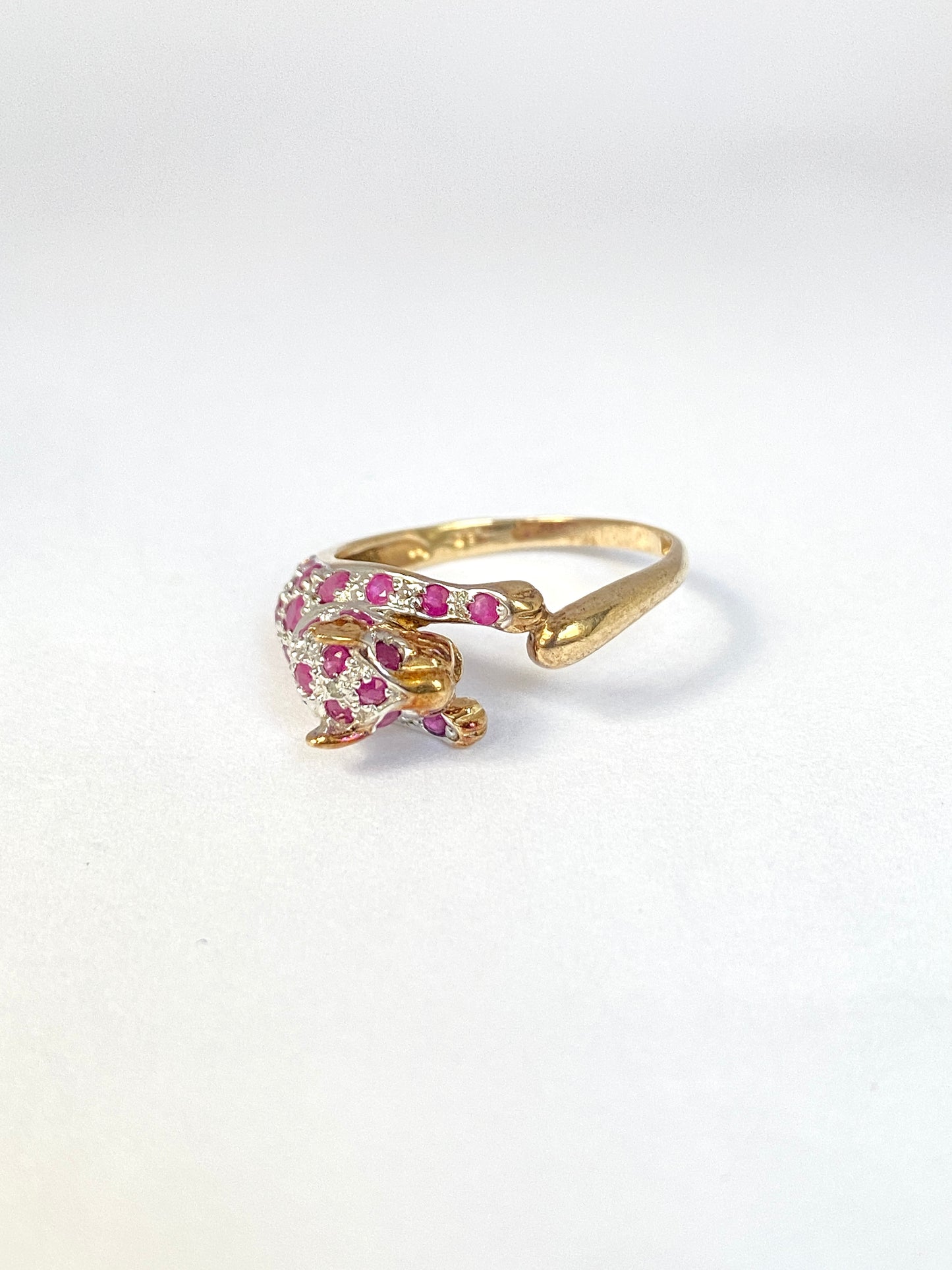 9ct Gold Diamond /Ruby Panther Ring