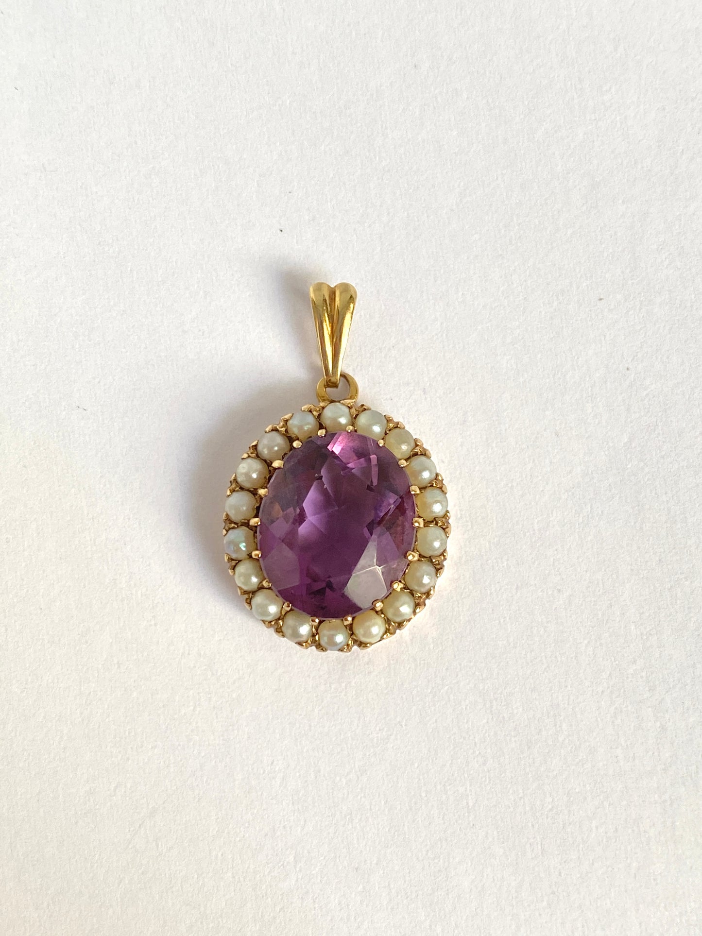 Vintage, 9ct Gold, Amethyst and Seed Pearl Cluster Pendant