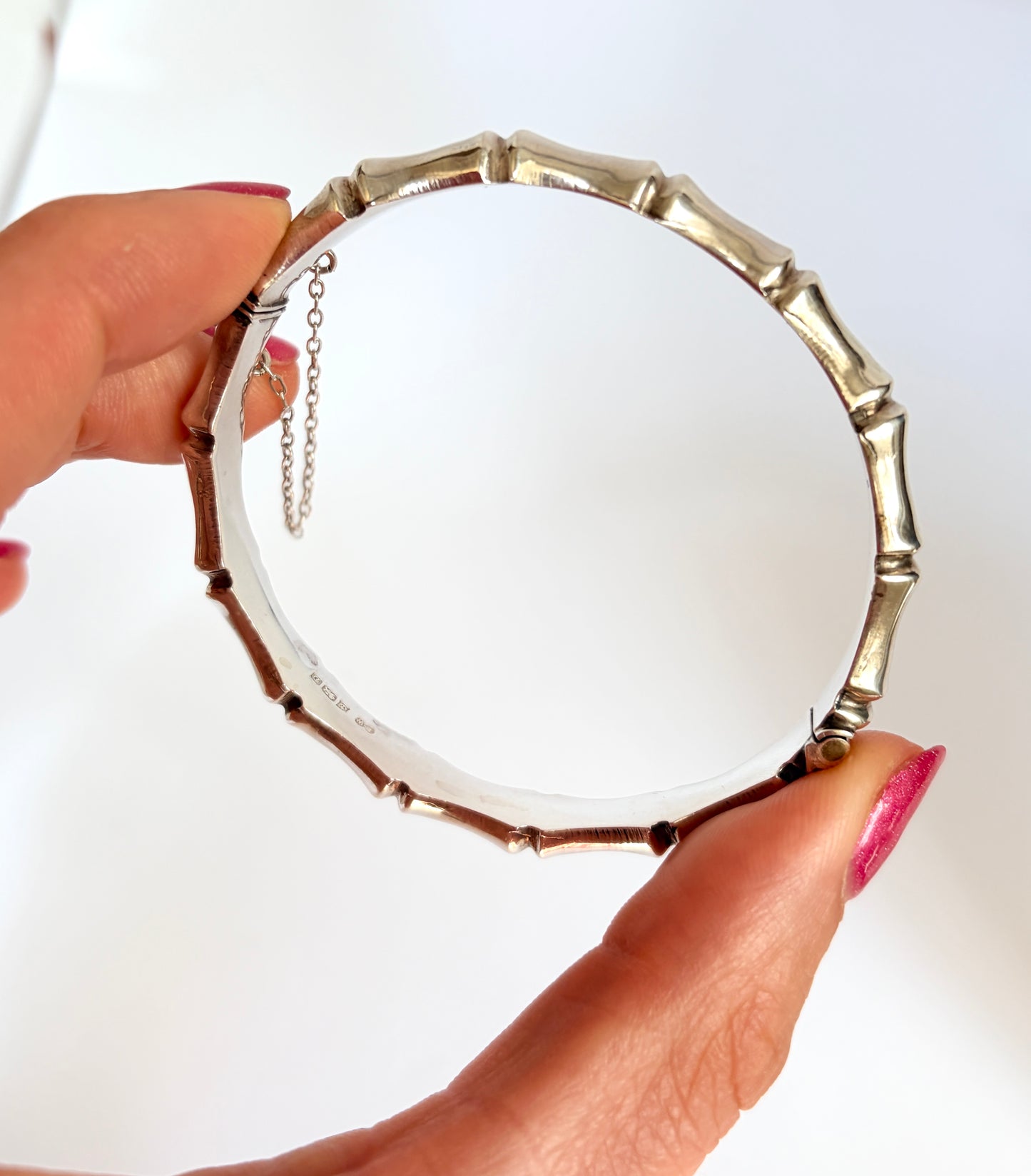7 inch, Vintage, Sterling Silver Hinged Bamboo Bangle, 13.6g