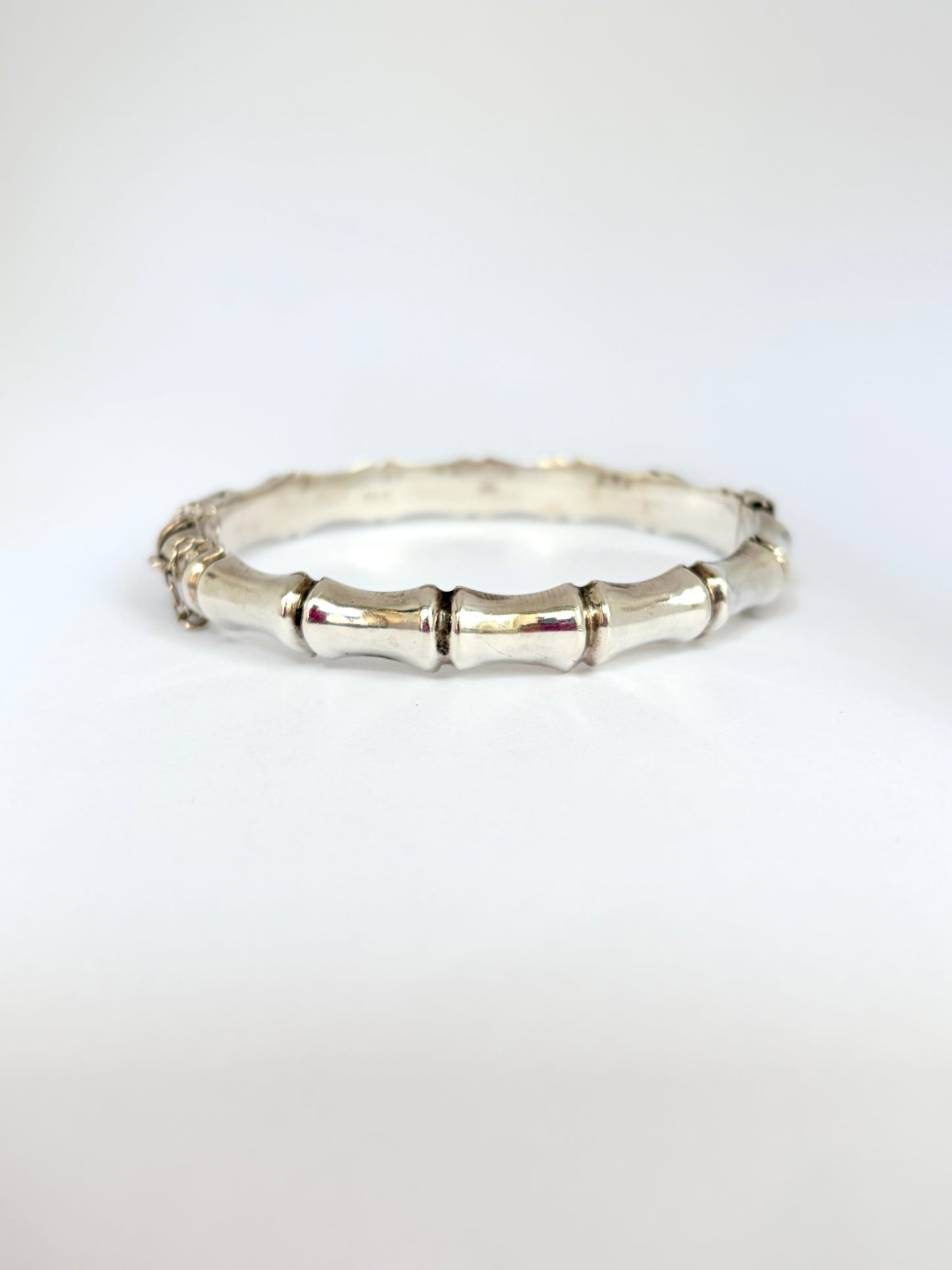 7 inch, Vintage, Sterling Silver Hinged Bamboo Bangle, 13.6g