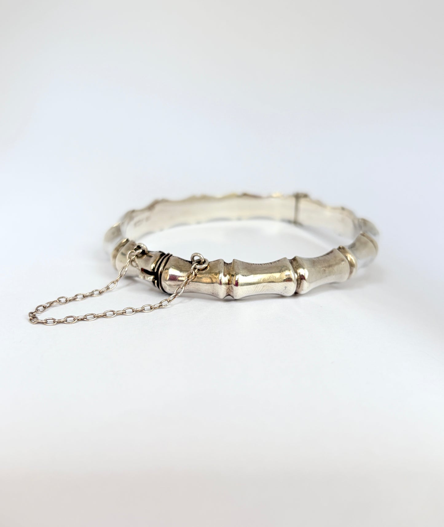 7 inch, Vintage, Sterling Silver Hinged Bamboo Bangle, 13.6g