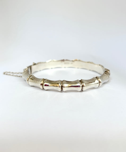 7 inch, Vintage, Sterling Silver Hinged Bamboo Bangle, 13.6g