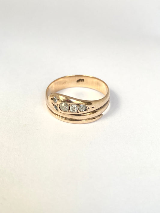 Stunning, Antique, 15ct Gold Old Mine Cut Diamond Snake Ring