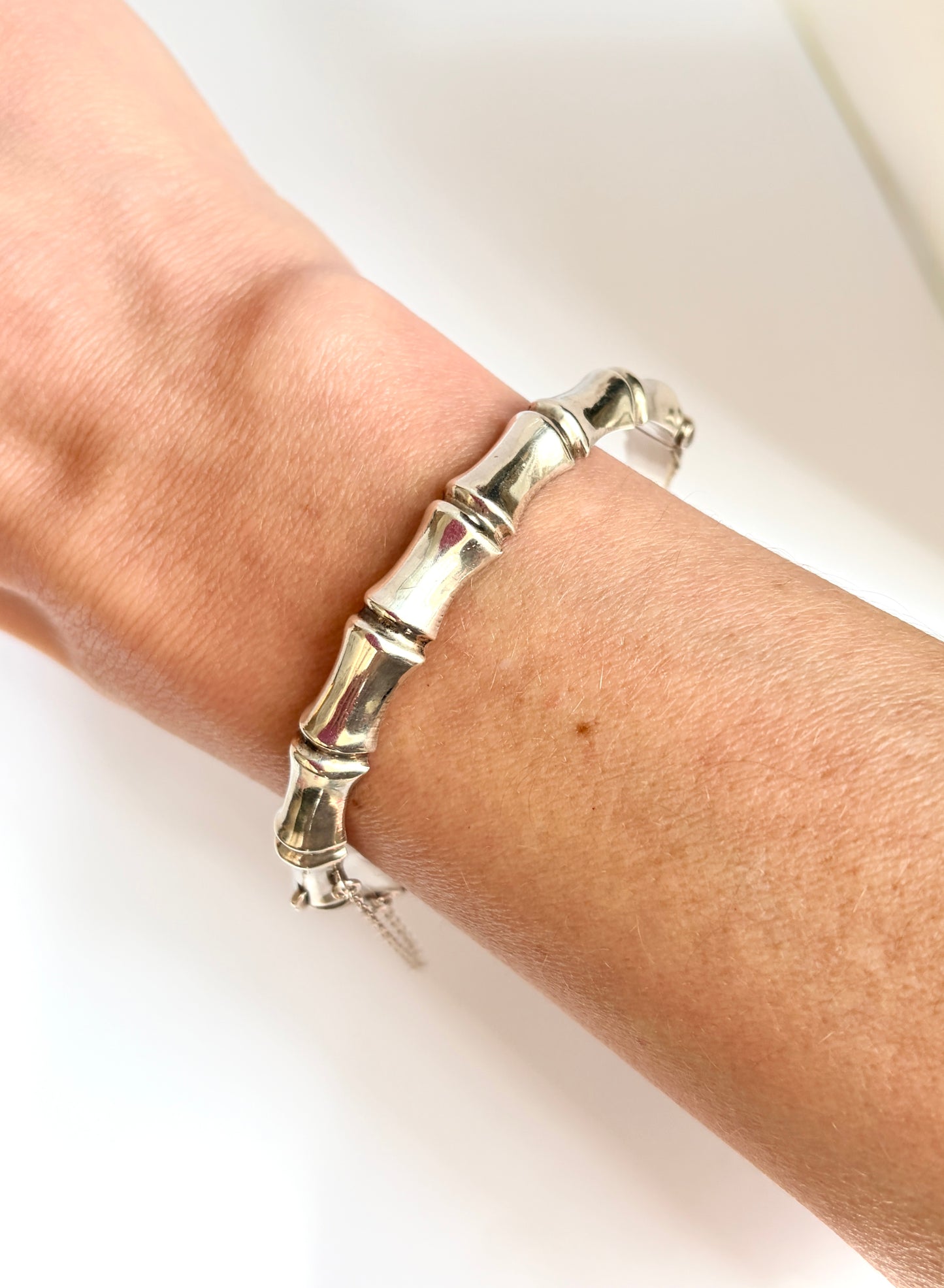 7 inch, Vintage, Sterling Silver Hinged Bamboo Bangle, 13.6g