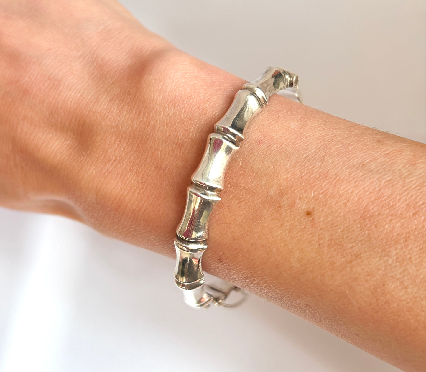 7 inch, Vintage, Sterling Silver Hinged Bamboo Bangle, 13.6g
