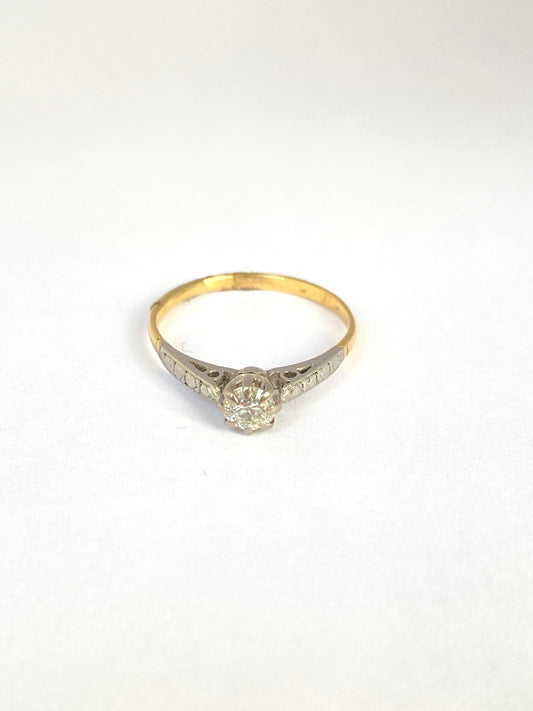 Vintage, Art Deco 18ct Gold and Platinum Diamond Solitaire Engagement Ring