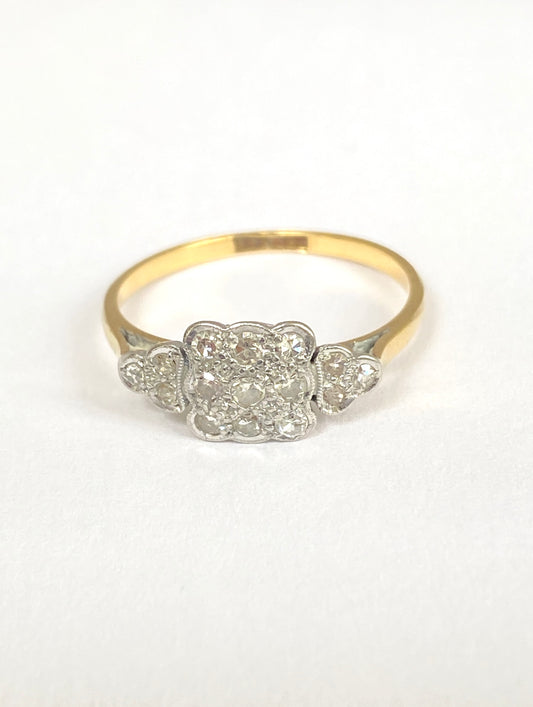Art Deco, 18ct Gold and Platinum Diamond Cluster /Flower Ring