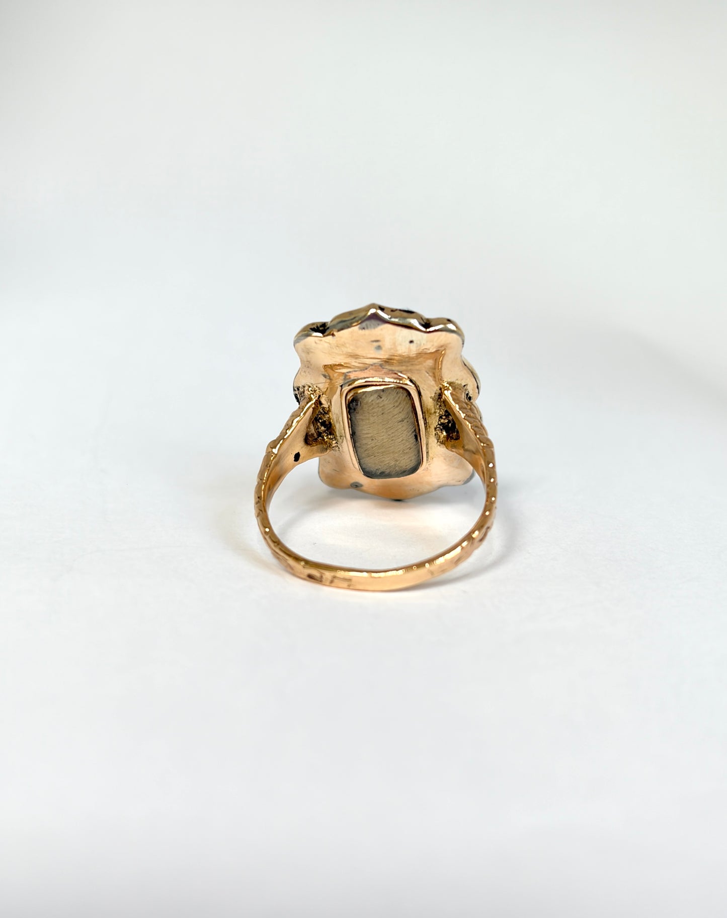 Antique Early Victorian, 14ct Gold and Bristol Blue Glass Flower Ring with locket