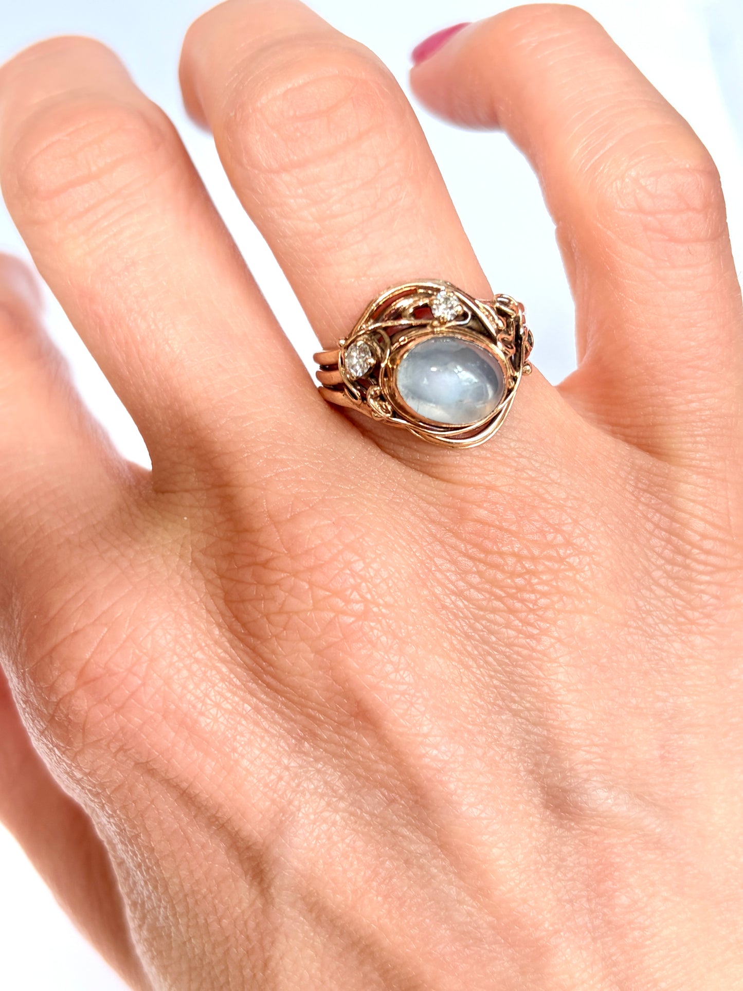 Vintage, 9ct Gold Moonstone and Diamond Ring
