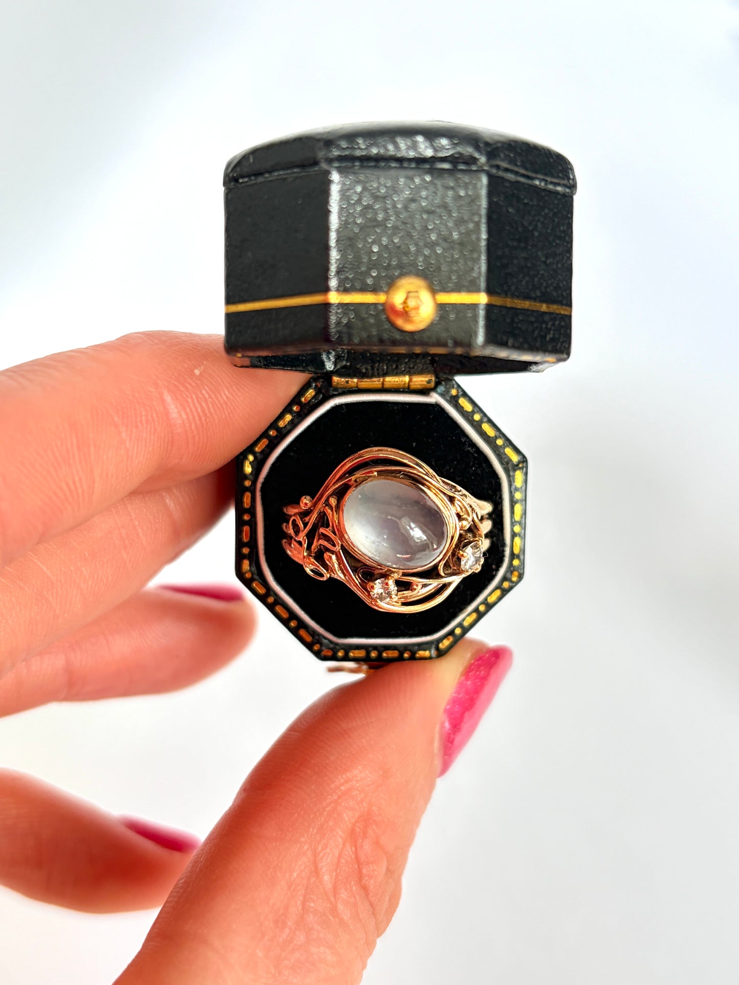 Vintage, 9ct Gold Moonstone and Diamond Ring