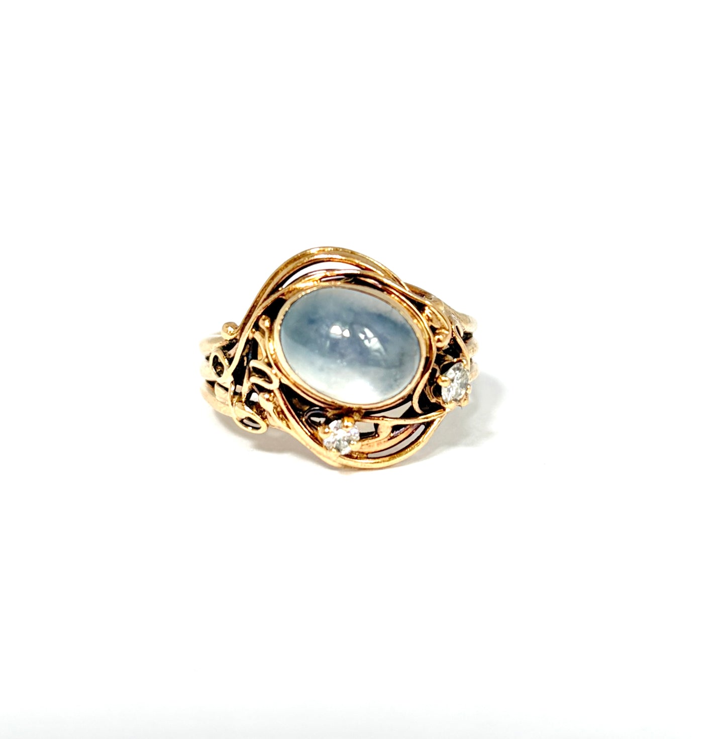Vintage, 9ct Gold Moonstone and Diamond Ring