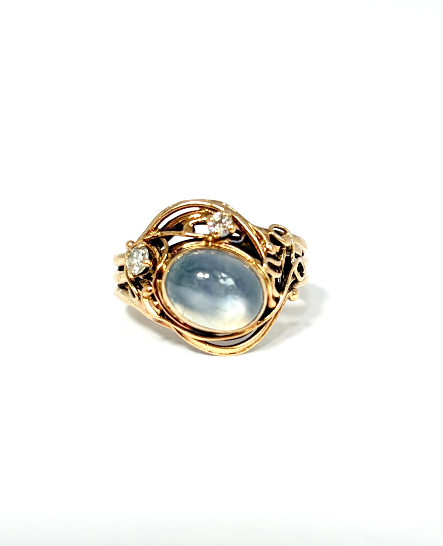 Vintage, 9ct Gold Moonstone and Diamond Ring