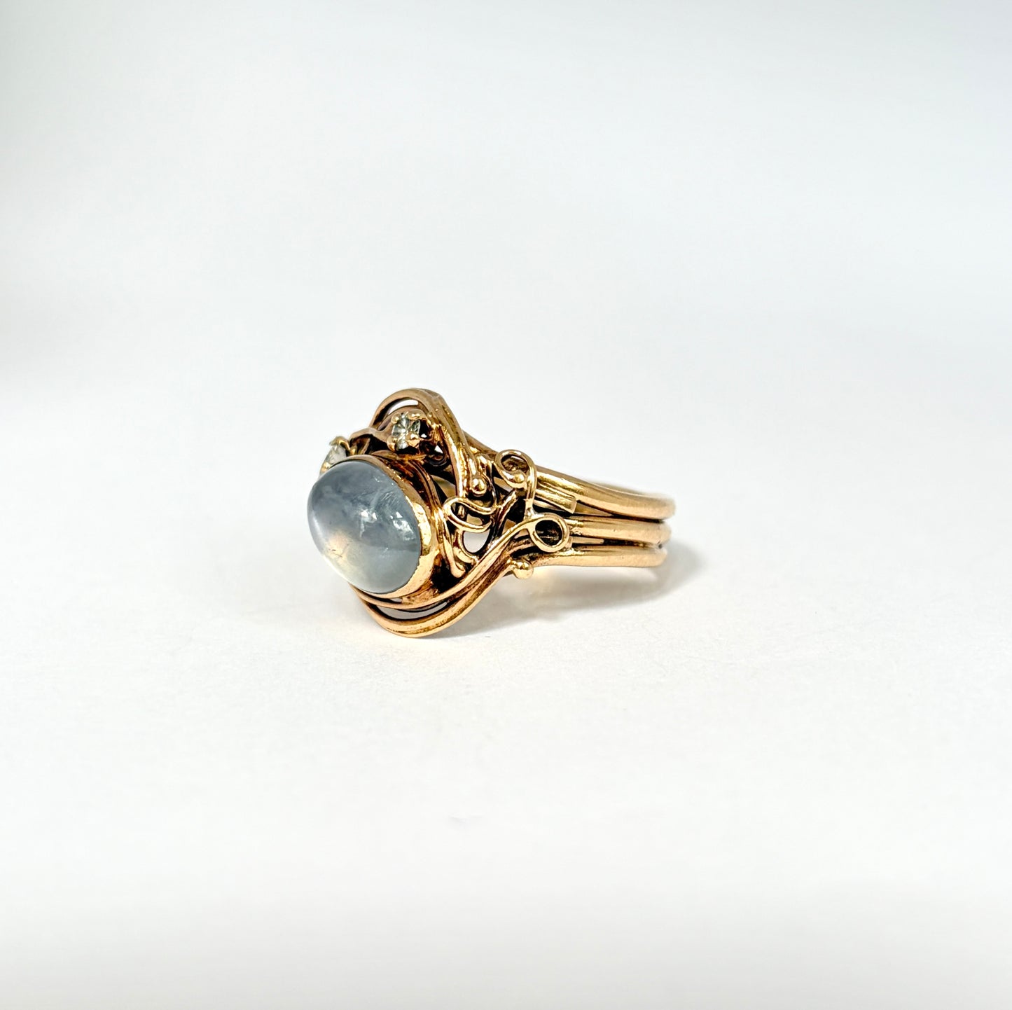 Vintage, 9ct Gold Moonstone and Diamond Ring