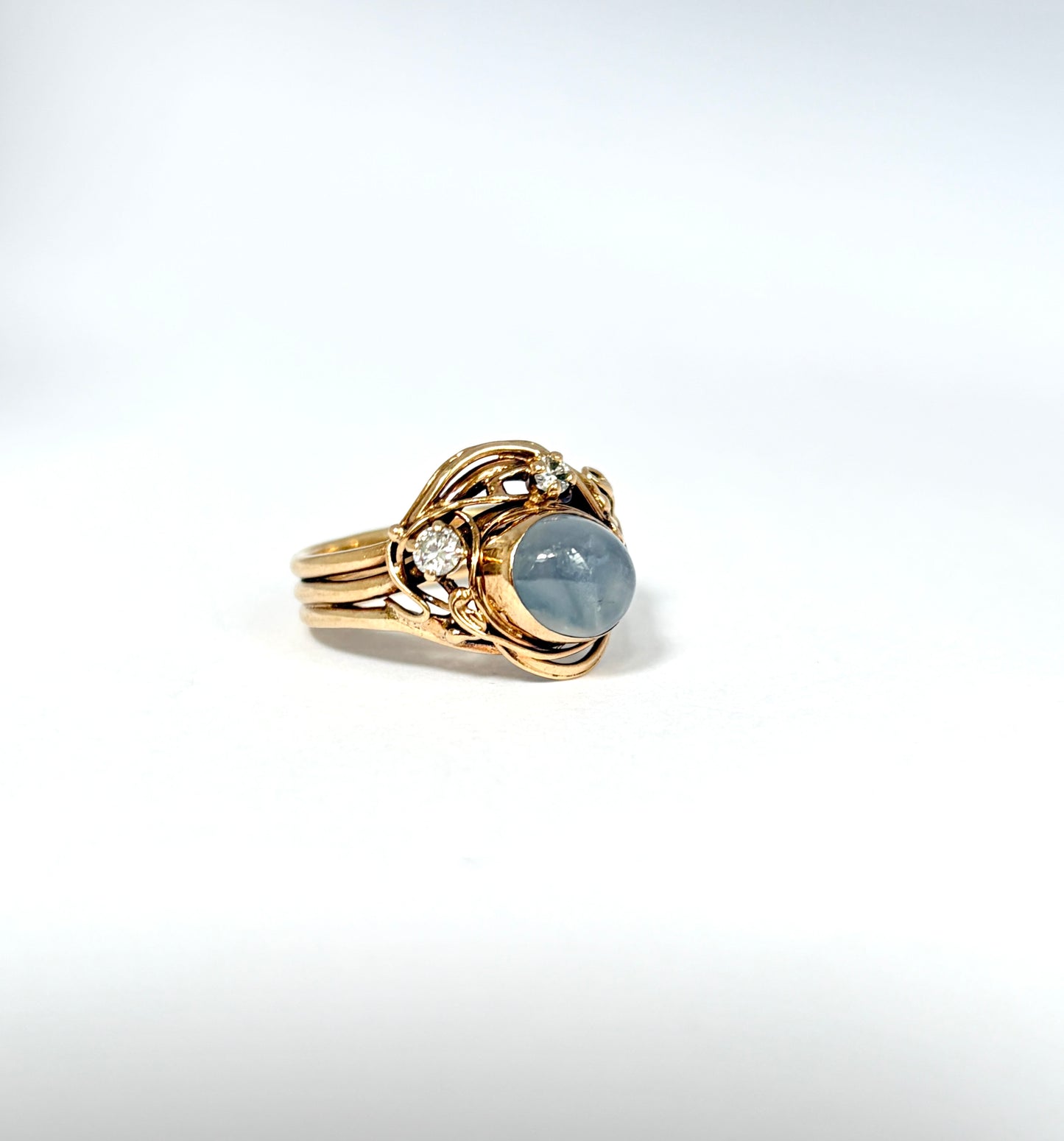Vintage, 9ct Gold Moonstone and Diamond Ring