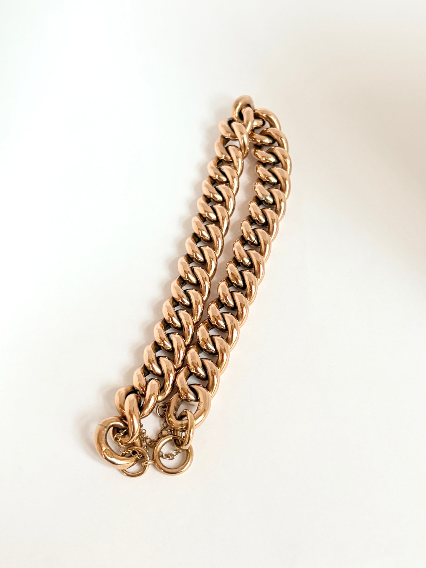 Antique 9ct Rosy Gold Curb Bracelet and safety chain (8 inches)