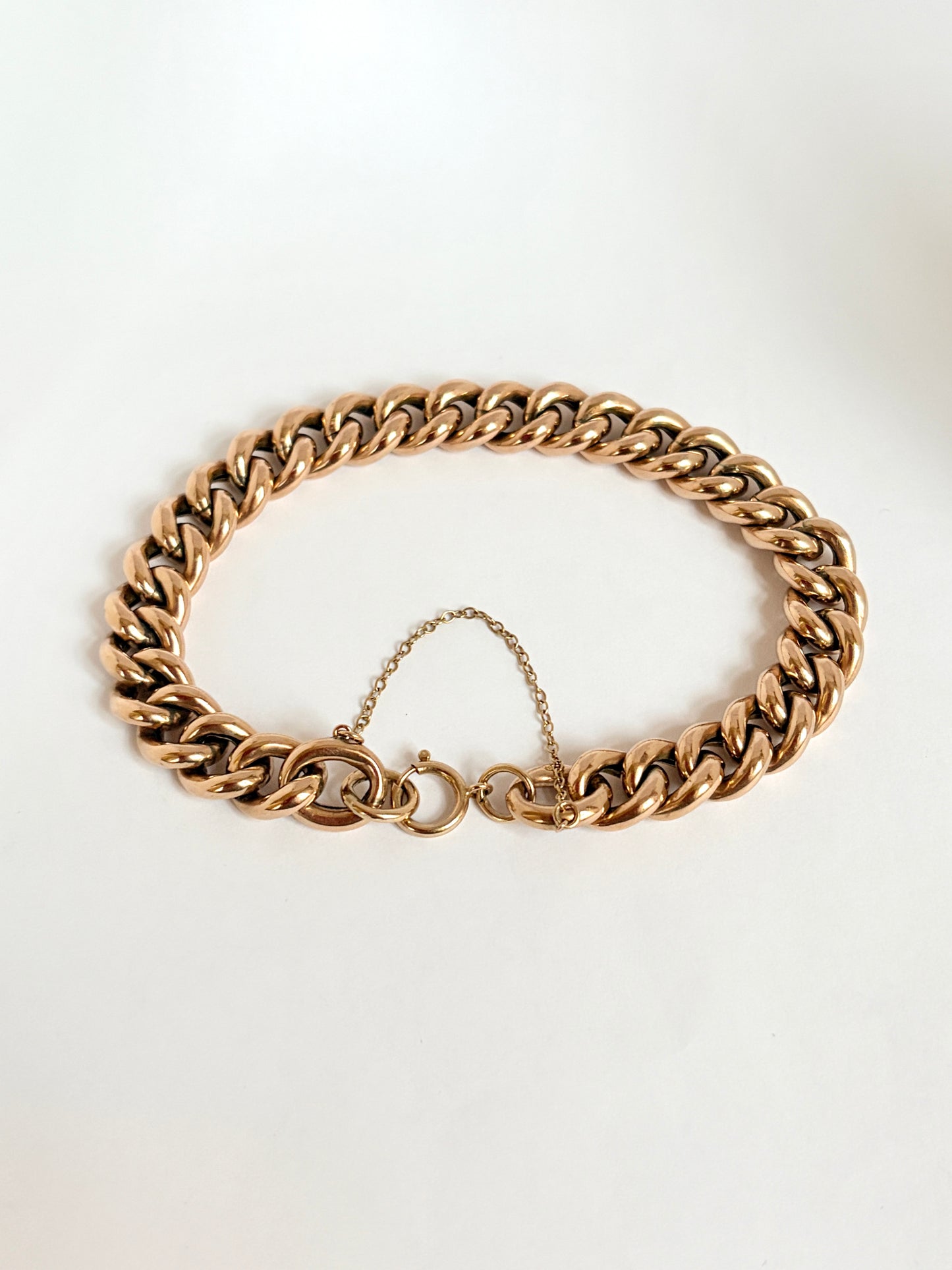 Antique 9ct Rosy Gold Curb Bracelet and safety chain (8 inches)