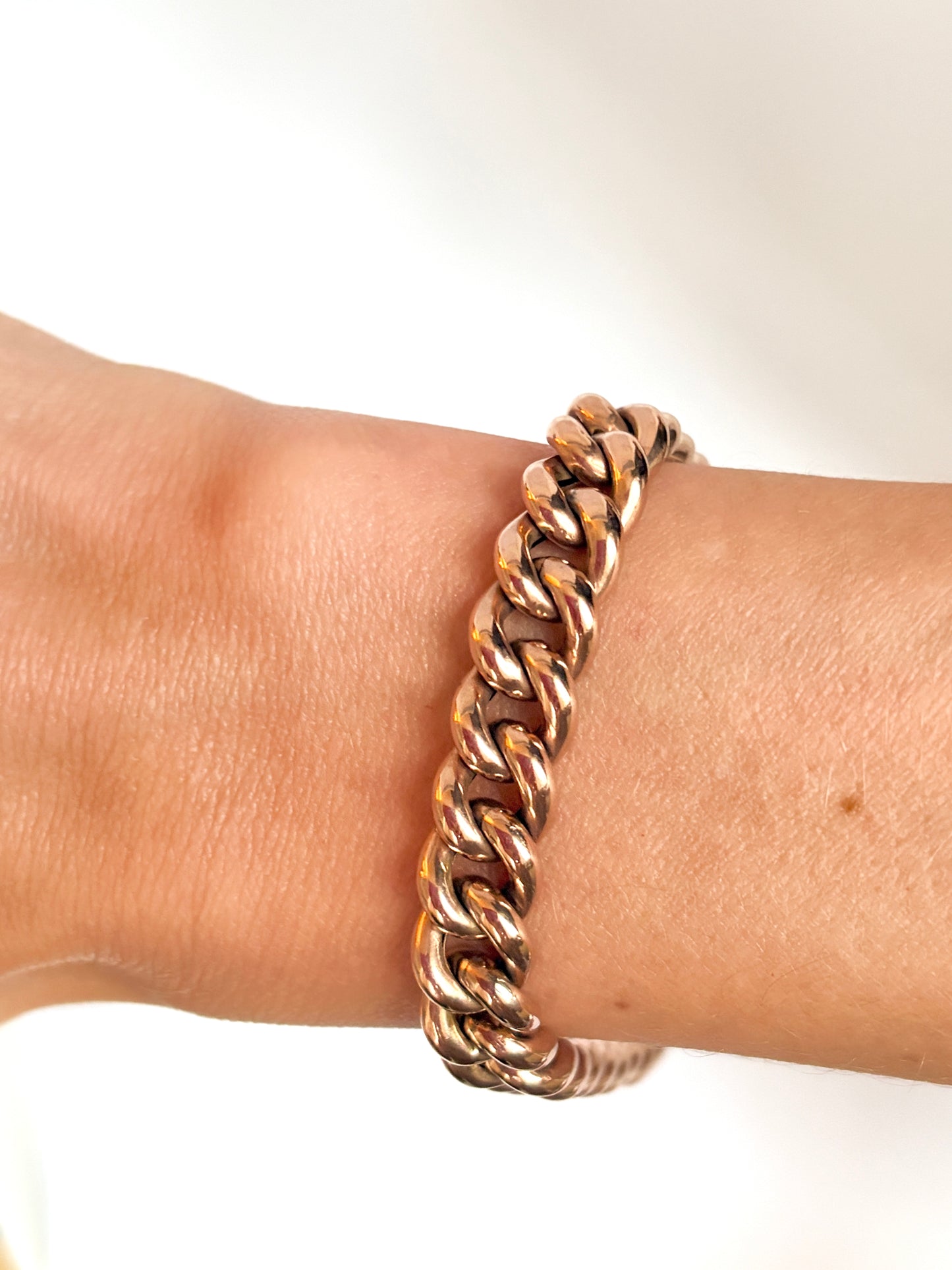 Antique 9ct Rosy Gold Curb Bracelet and safety chain (8 inches)