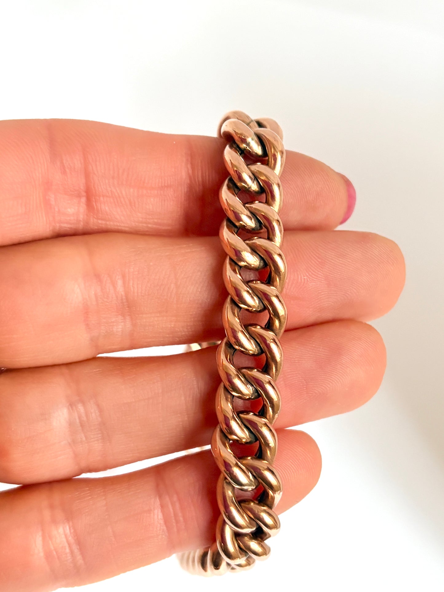 Antique 9ct Rosy Gold Curb Bracelet and safety chain (8 inches)