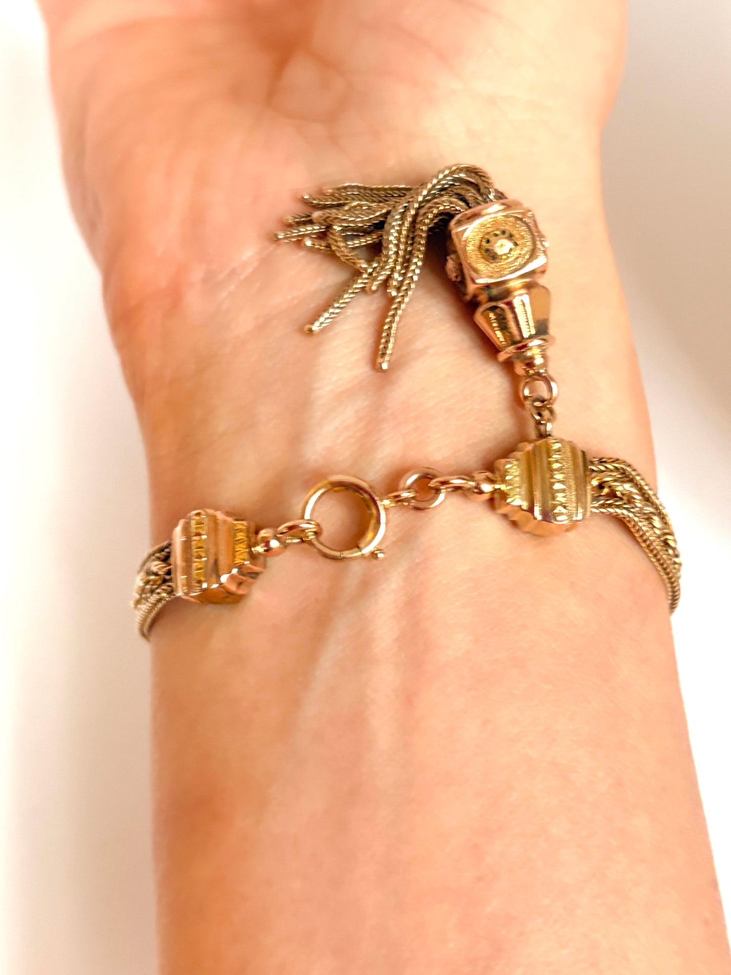 Rare, Unique Antique, 15ct (three tone) Gold Floral Albertina Bracelet (25.20g)
