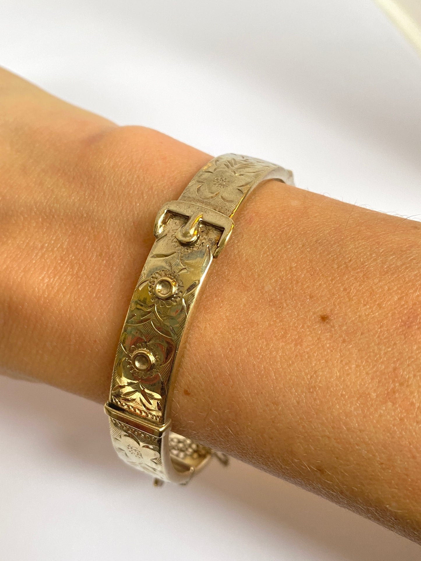 VIntage, Gold on Sterling Silver Buckle and 'Forget me Not' Bangle, Hallmarked 1954