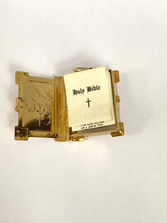 9ct Gold Vintage Bible Charm containing The Lord’s Prayer, The Ten Commandments and Psalm 23, Hallmarked 1977