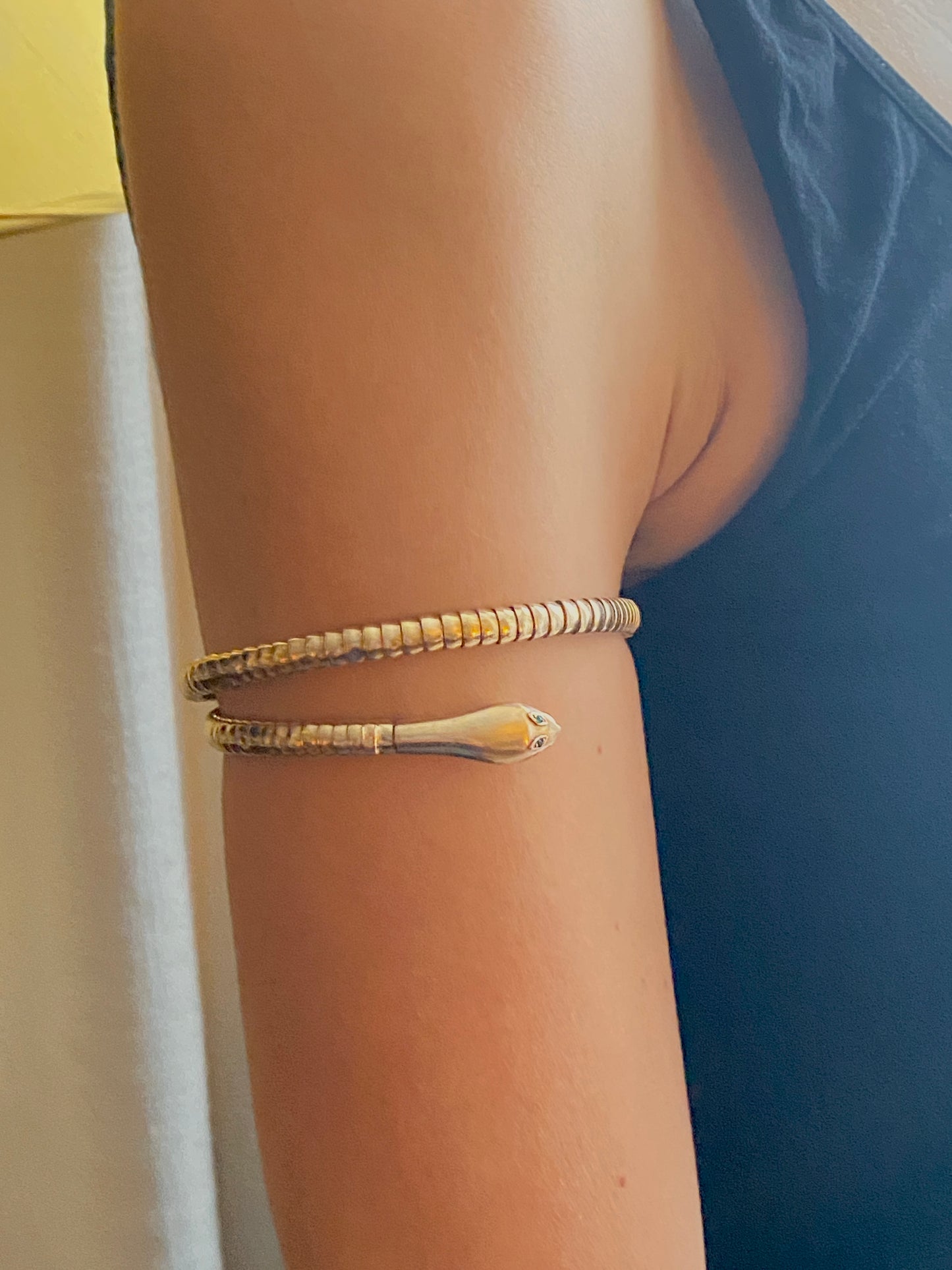 Vintage 9ct Gold Sapphire and Emerald Snake Bangle, 17.63g