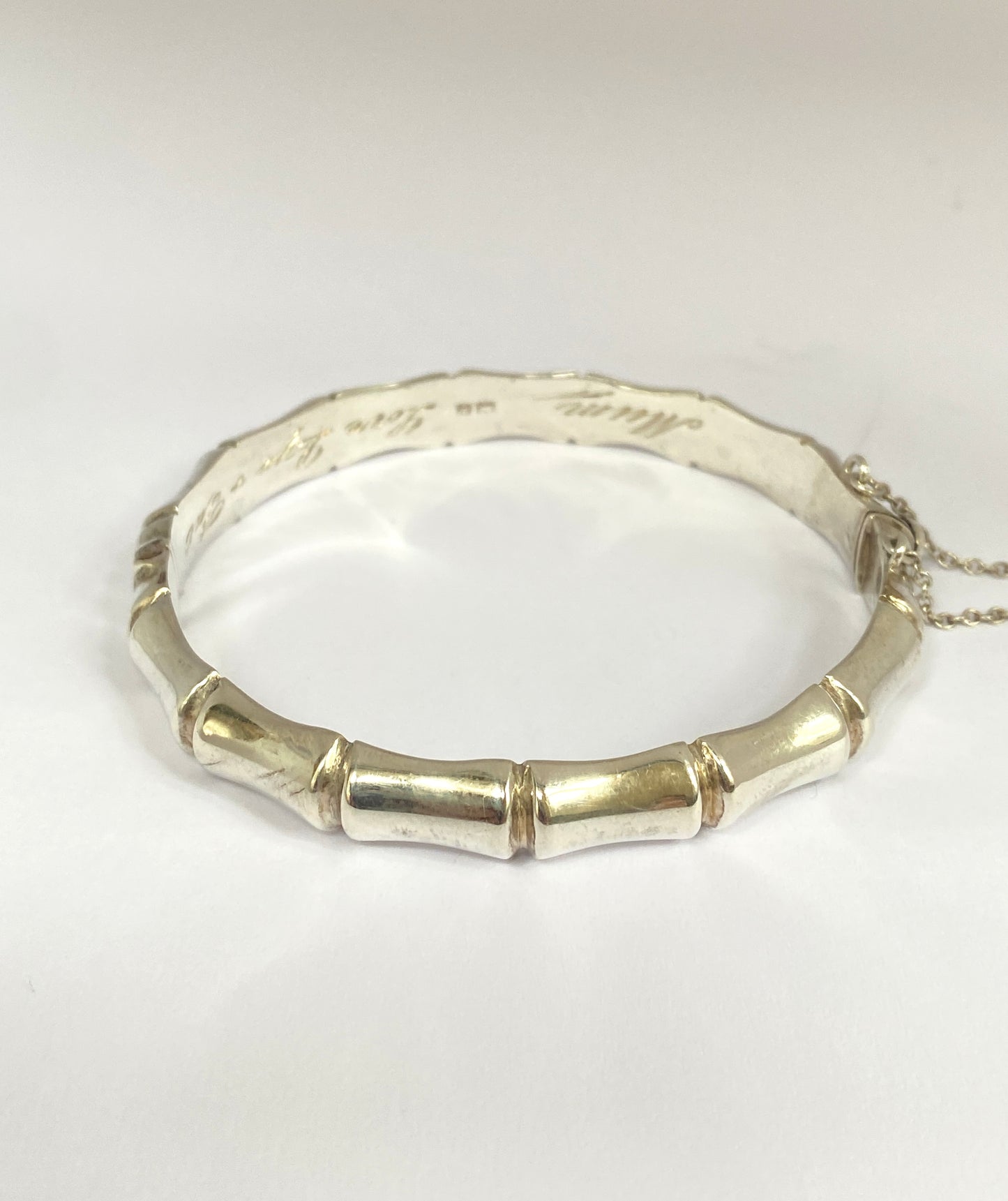 7 inch, Vintage, Sterling Silver Hinged Bamboo Bangle, 13.6g