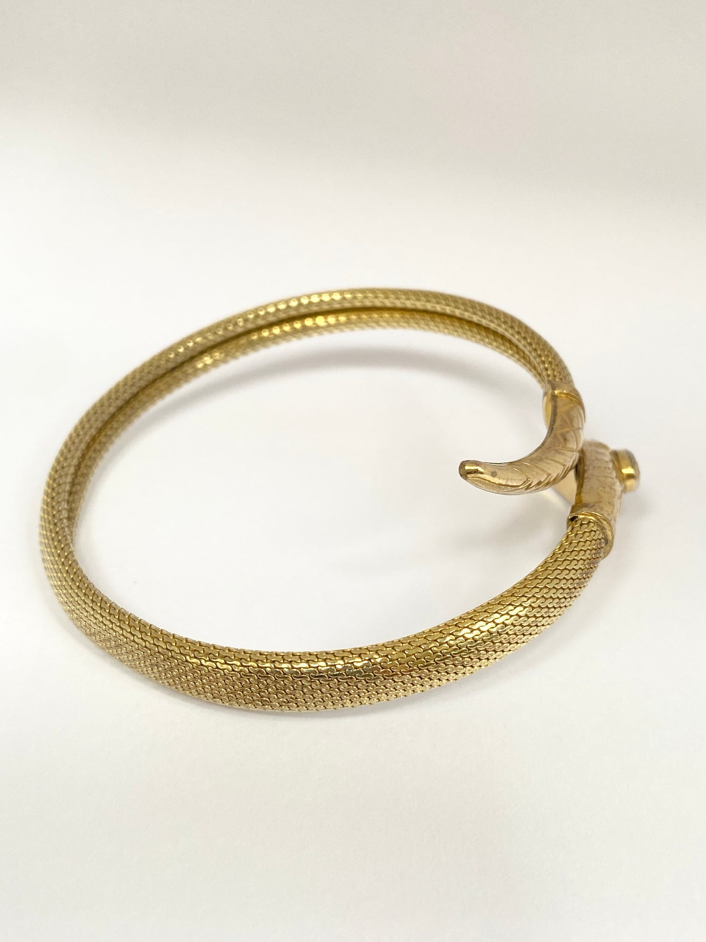 Incredible Art Deco, Extendable Snake Bangle with Ruby Paste, Hallmarked for Rolled Gold.