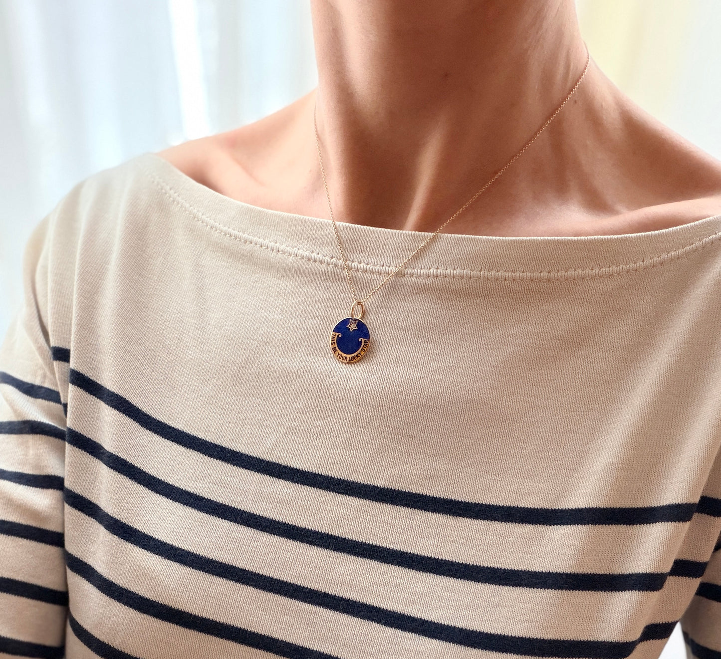 Rare, Antique English, 18ct Gold,  Enamel and Old Cut Diamond,  'This be your Lucky Star' Charm / Pendant
