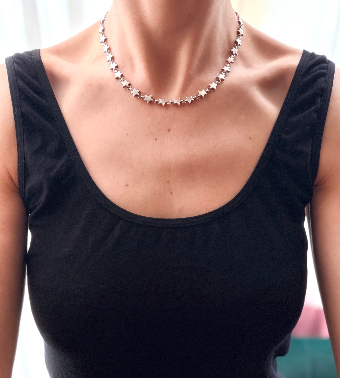Fabulous, Vintage, Tiffany Puffy Silver Star Necklace, 16 inches, 28g.