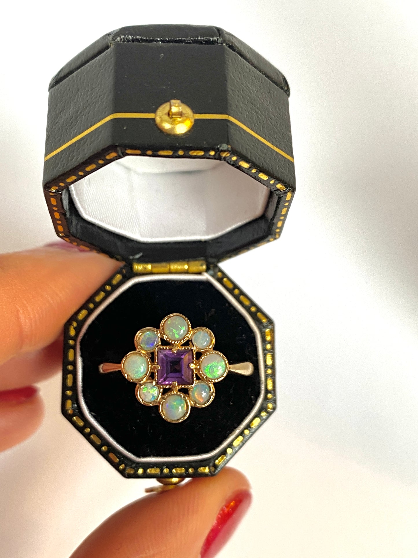 Sweet, Vintage, 9ct Gold, Opal and Amethyst Cluster Ring