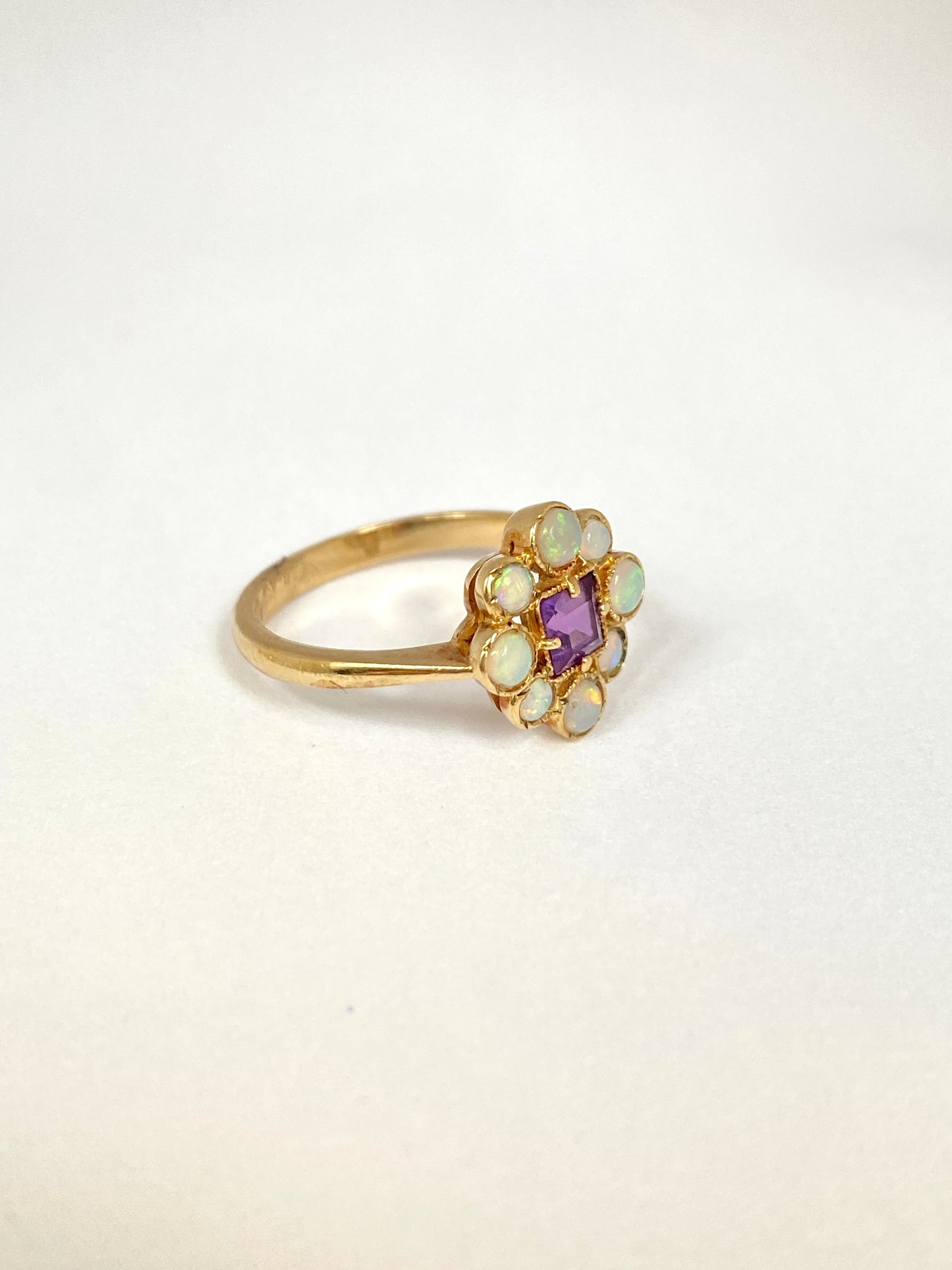 Sweet, Vintage, 9ct Gold, Opal and Amethyst Cluster Ring
