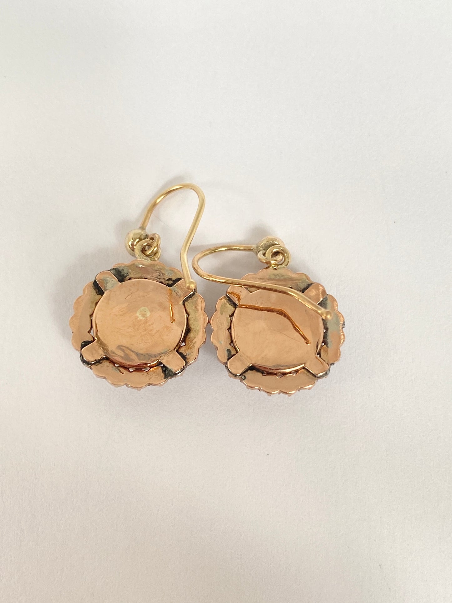 Antique, 9ct Gold Moonstone Garnet cluster  drop earrings