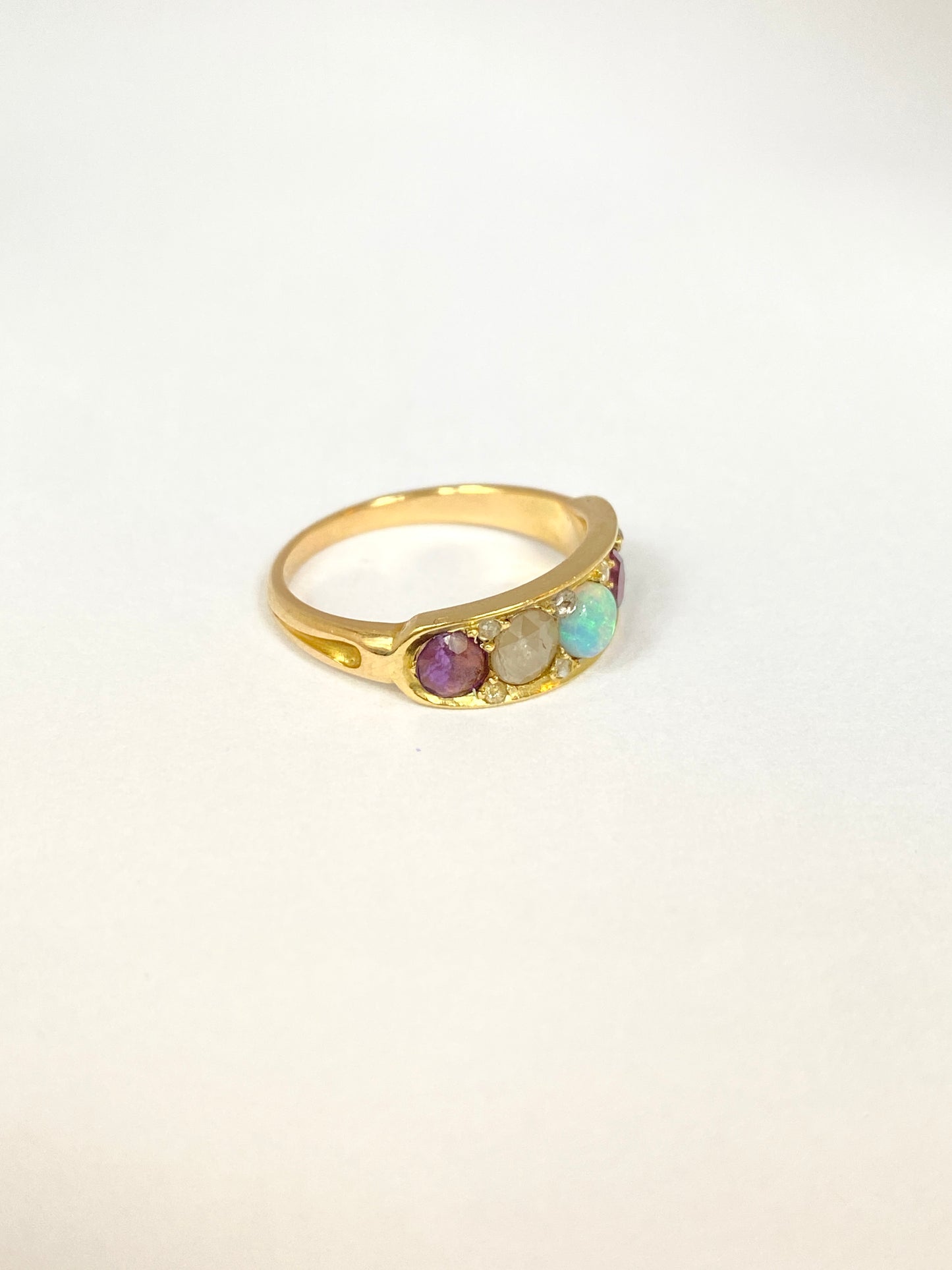 Romantic, 18ct Gold Multi Gem Acrostic, 'ADORE' ring with diamonds