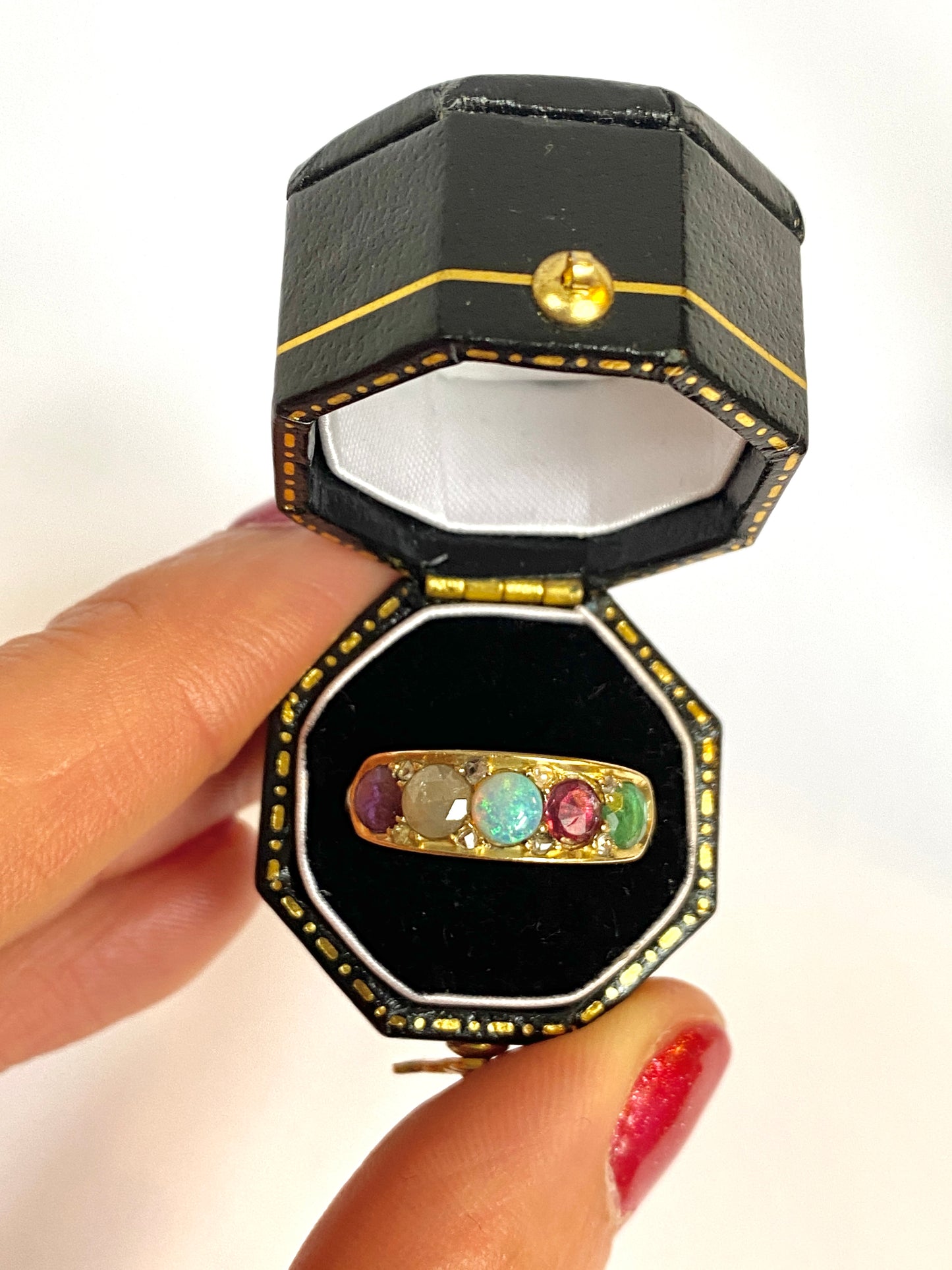 Romantic, 18ct Gold Multi Gem Acrostic, 'ADORE' ring with diamonds