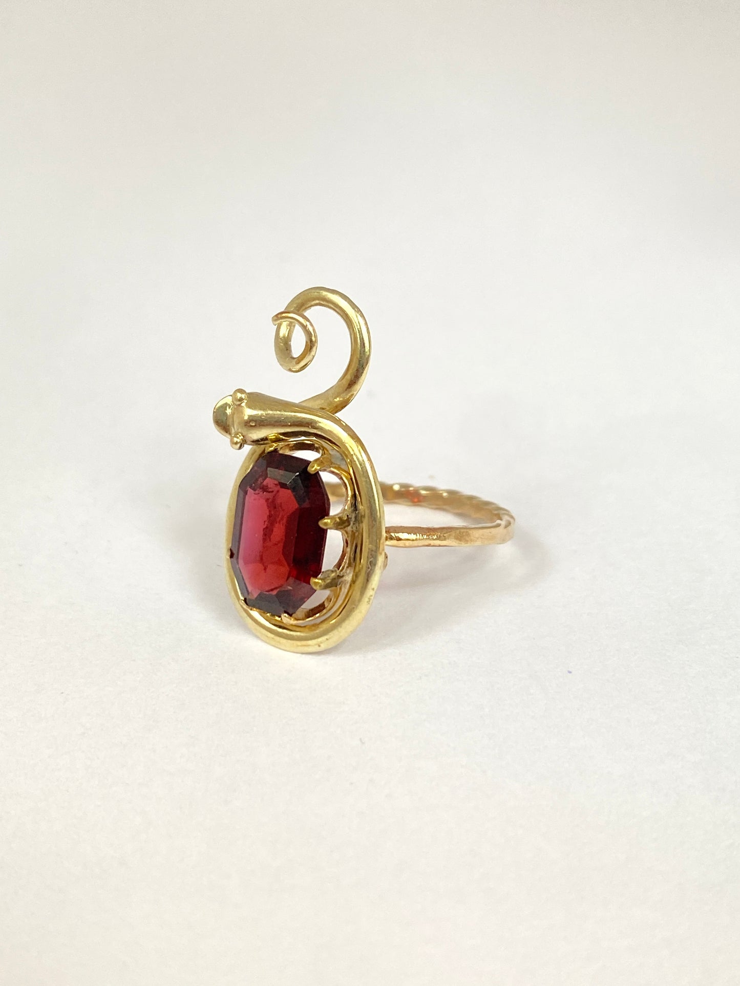9ct Gold Vintage Snake Ring with Garnet