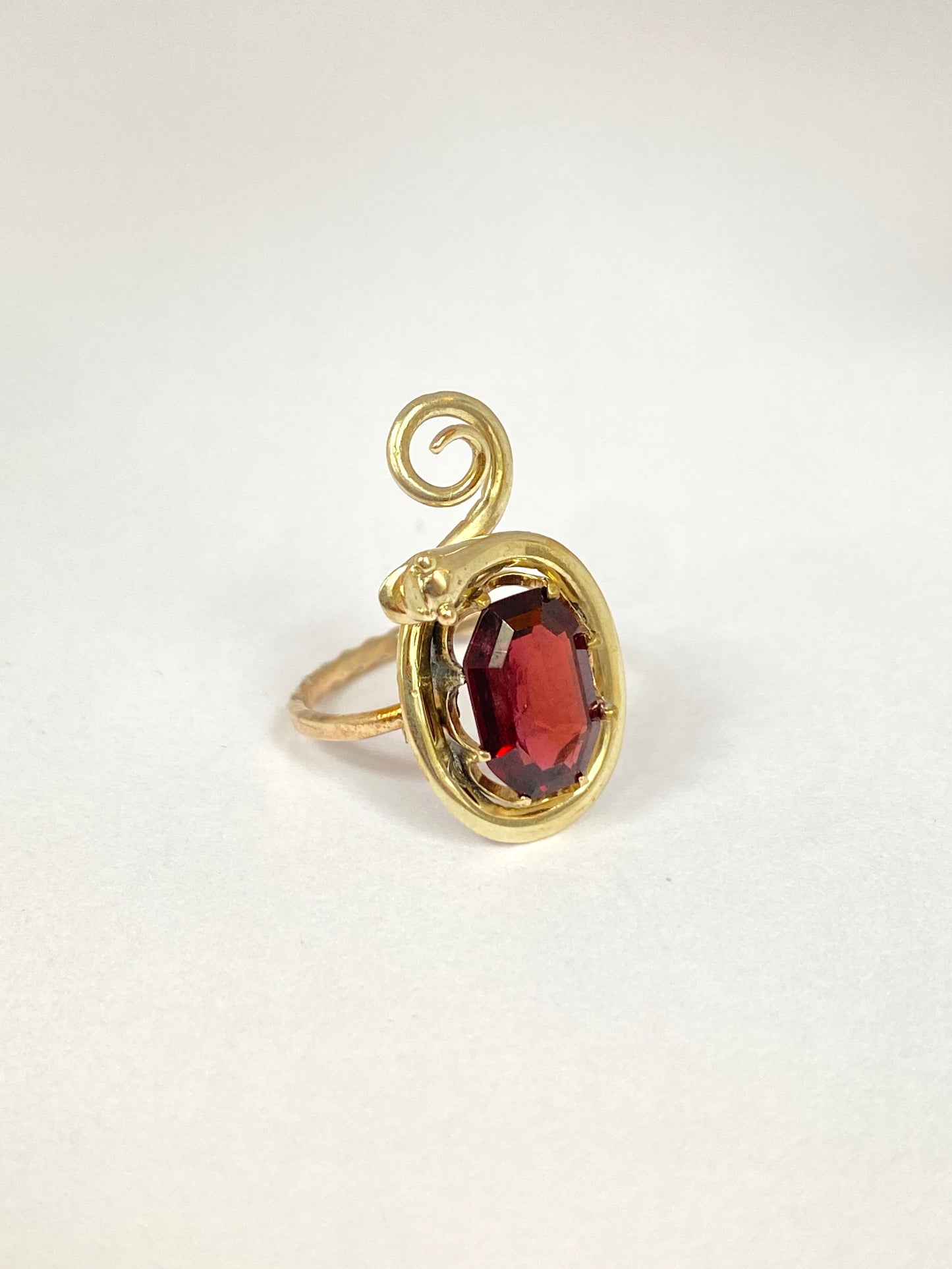 9ct Gold Vintage Snake Ring with Garnet