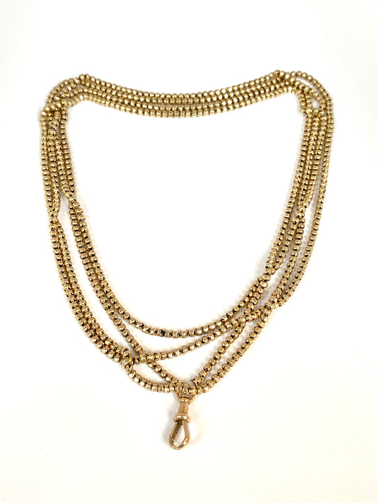 Antique, 9ct Gold Victorian Ball / Bubble Link Long Guard, 58 inches, 26.14g