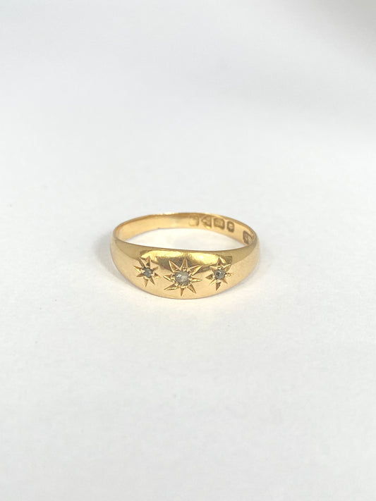 Antique, 18ct Gold, Diamond, 3 Star, Gypsy Starburst Ring, Hallmarked 18ct Gold, Chester, 1915