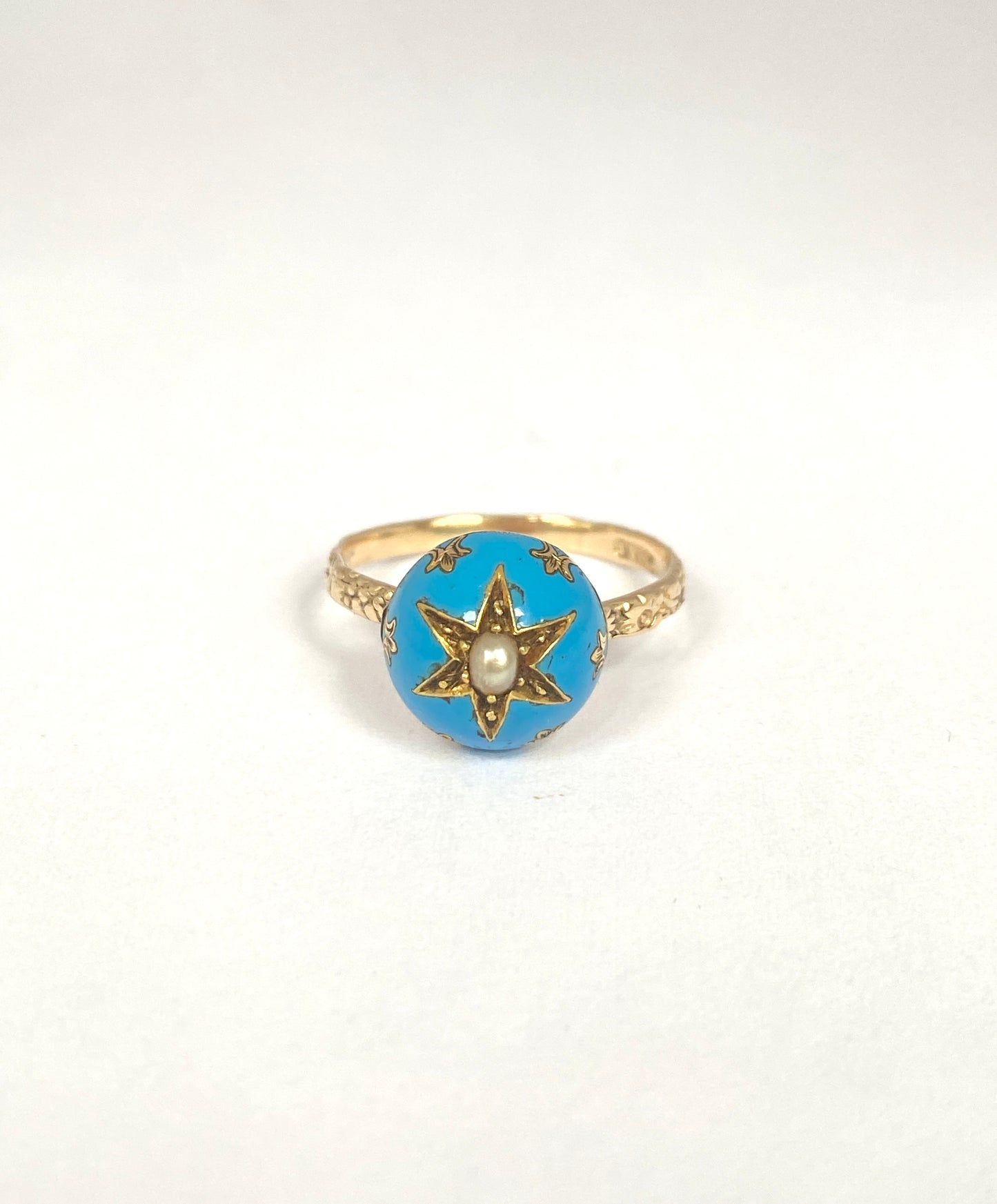 Victorian, 15ct Gold, Baby Blue Enamel and Seed Pearl Star Ring